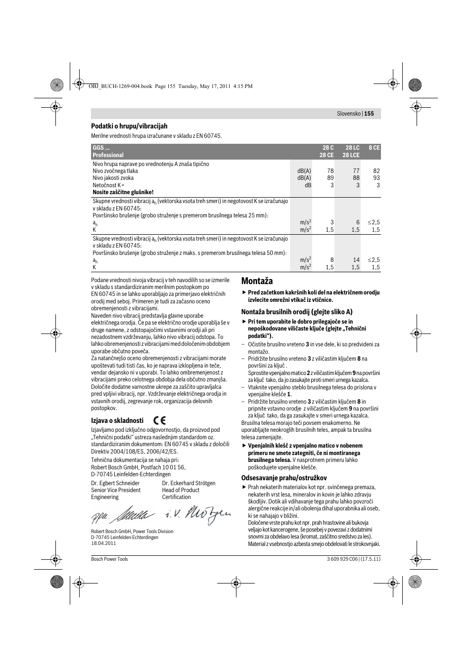 Montaža | Bosch GGS 8 CE Professional User Manual | Page 155 / 196