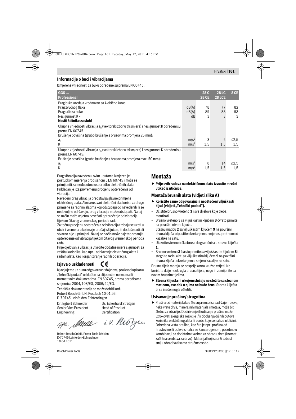 Montaža | Bosch GGS 8 CE Professional User Manual | Page 161 / 196