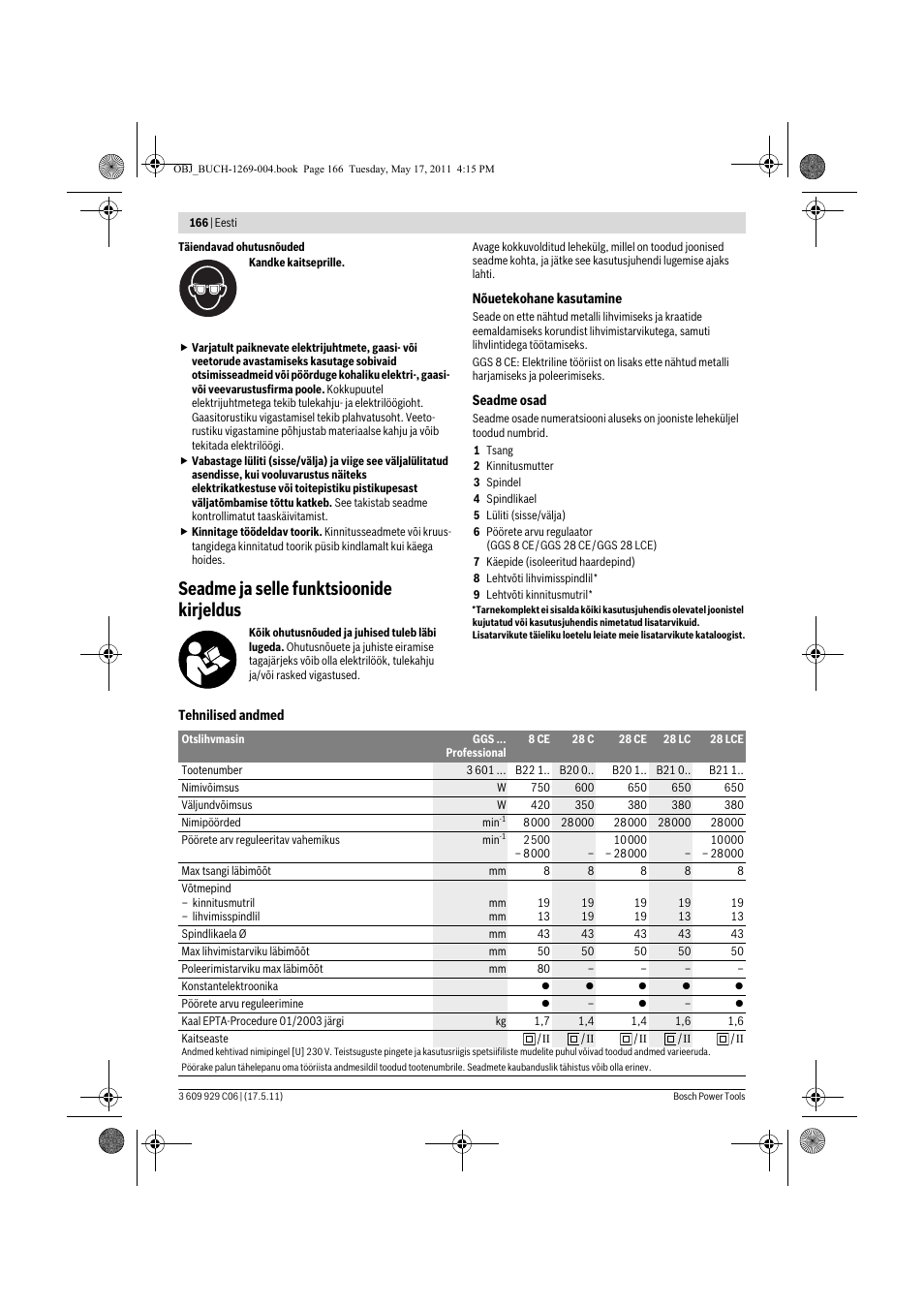 Seadme ja selle funktsioonide kirjeldus | Bosch GGS 8 CE Professional User Manual | Page 166 / 196