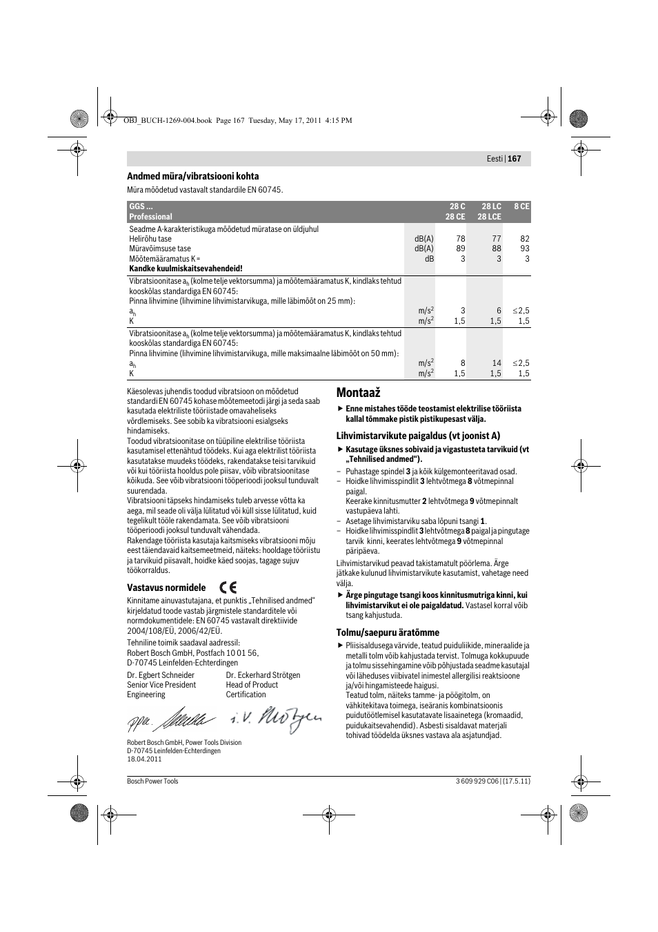 Montaaž | Bosch GGS 8 CE Professional User Manual | Page 167 / 196