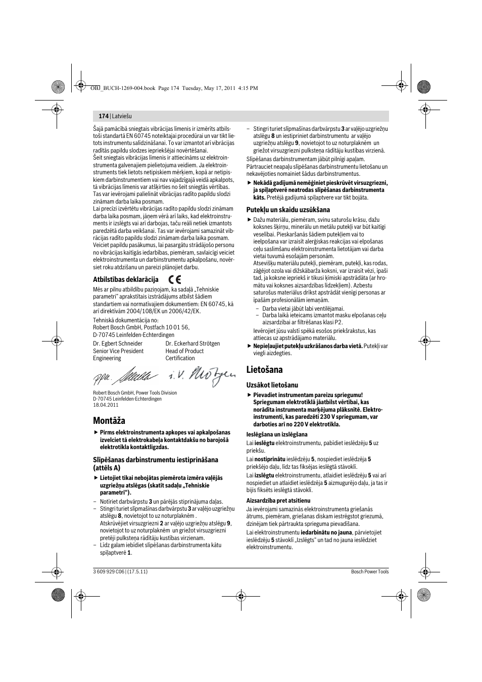 Montāža, Lietošana | Bosch GGS 8 CE Professional User Manual | Page 174 / 196