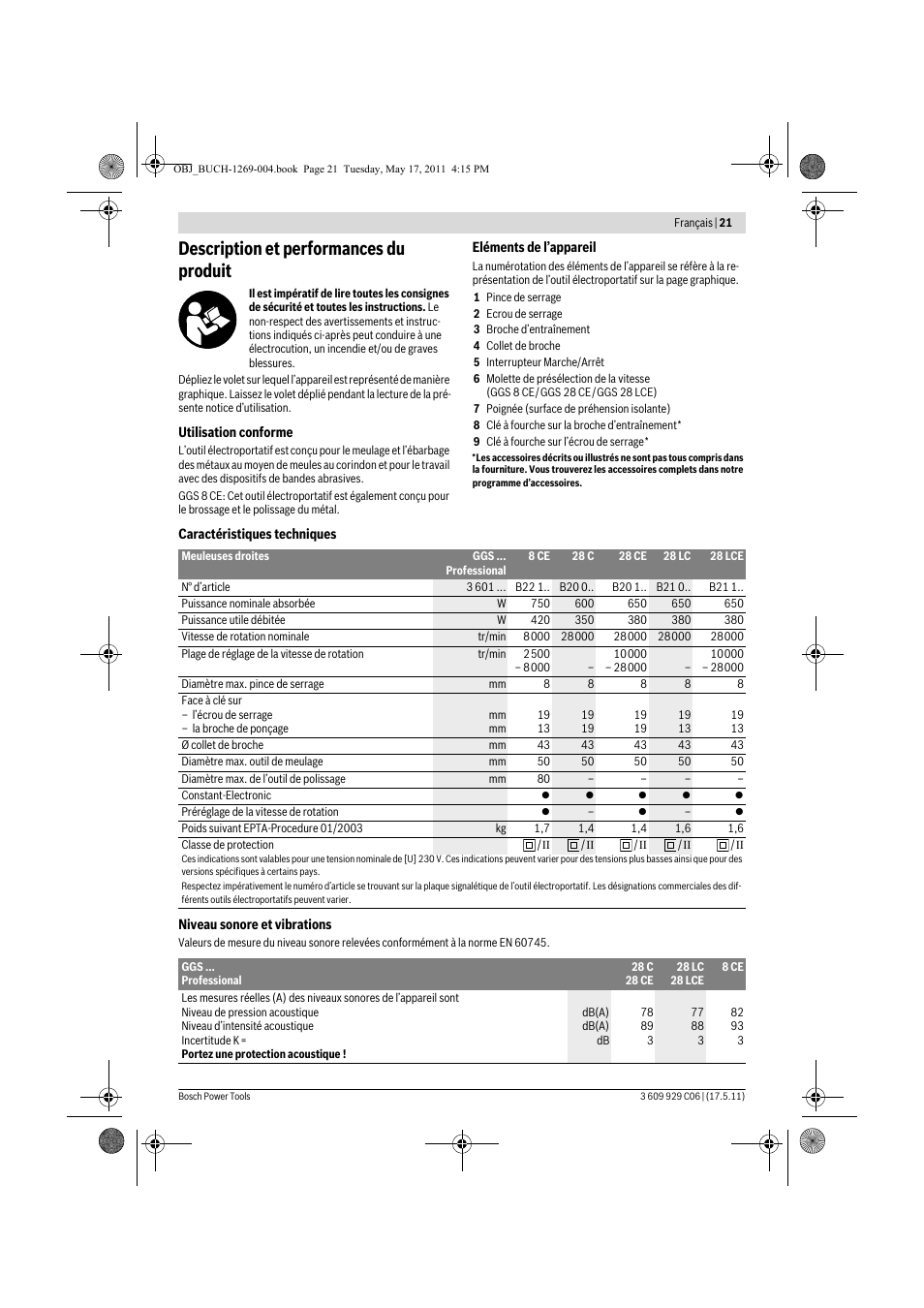 Description et performances du produit | Bosch GGS 8 CE Professional User Manual | Page 21 / 196