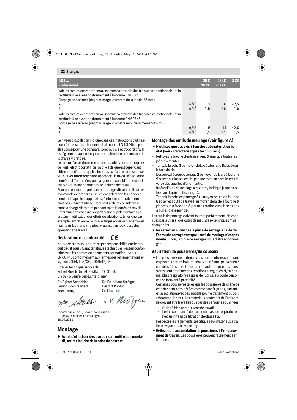 Montage | Bosch GGS 8 CE Professional User Manual | Page 22 / 196