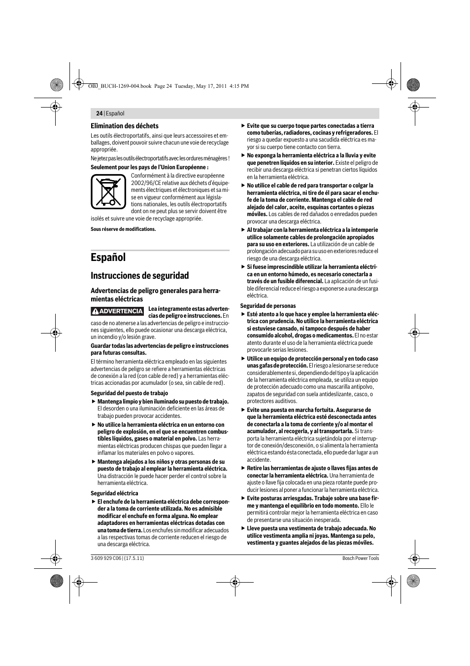 Español, Instrucciones de seguridad | Bosch GGS 8 CE Professional User Manual | Page 24 / 196