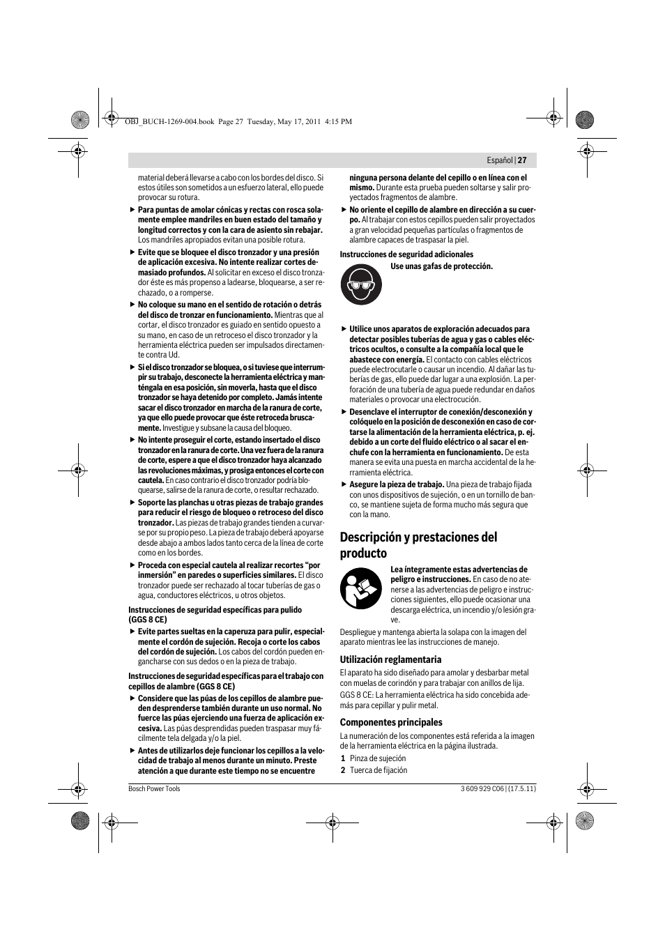 Descripción y prestaciones del producto | Bosch GGS 8 CE Professional User Manual | Page 27 / 196