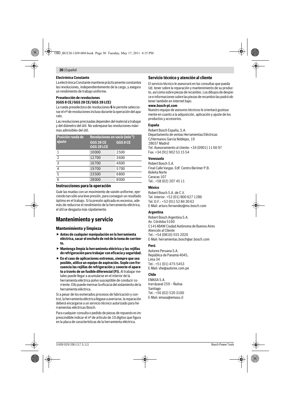 Mantenimiento y servicio | Bosch GGS 8 CE Professional User Manual | Page 30 / 196