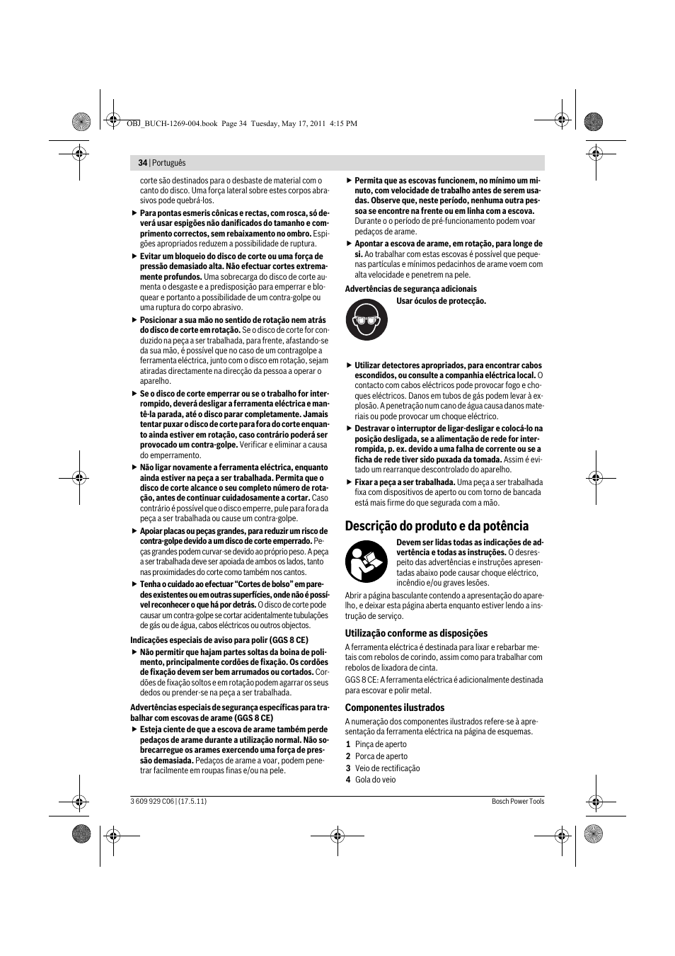 Descrição do produto e da potência | Bosch GGS 8 CE Professional User Manual | Page 34 / 196