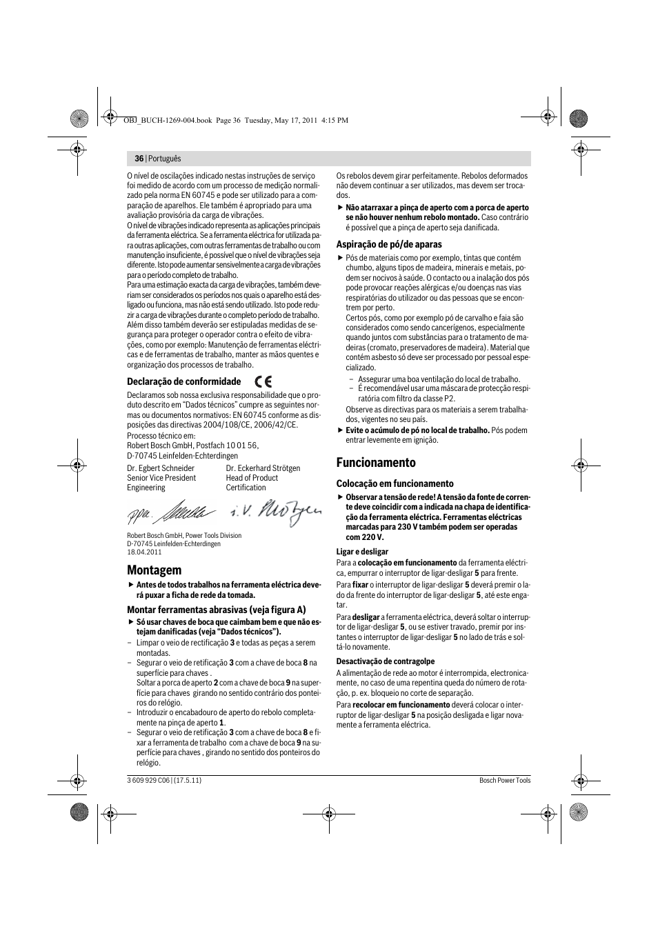 Montagem, Funcionamento | Bosch GGS 8 CE Professional User Manual | Page 36 / 196