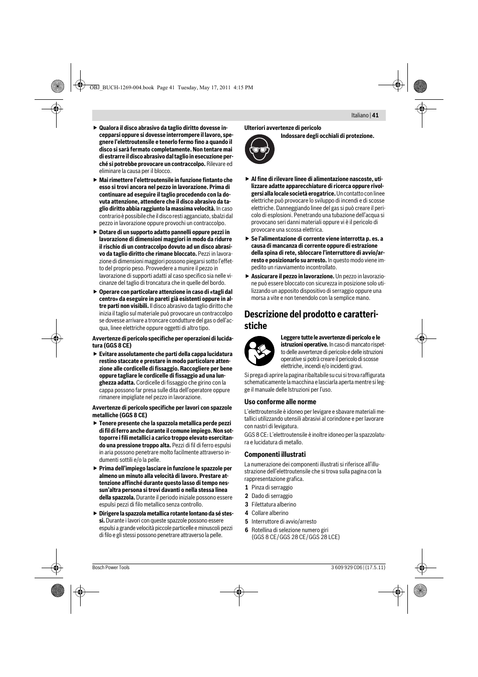 Descrizione del prodotto e caratteri- stiche | Bosch GGS 8 CE Professional User Manual | Page 41 / 196