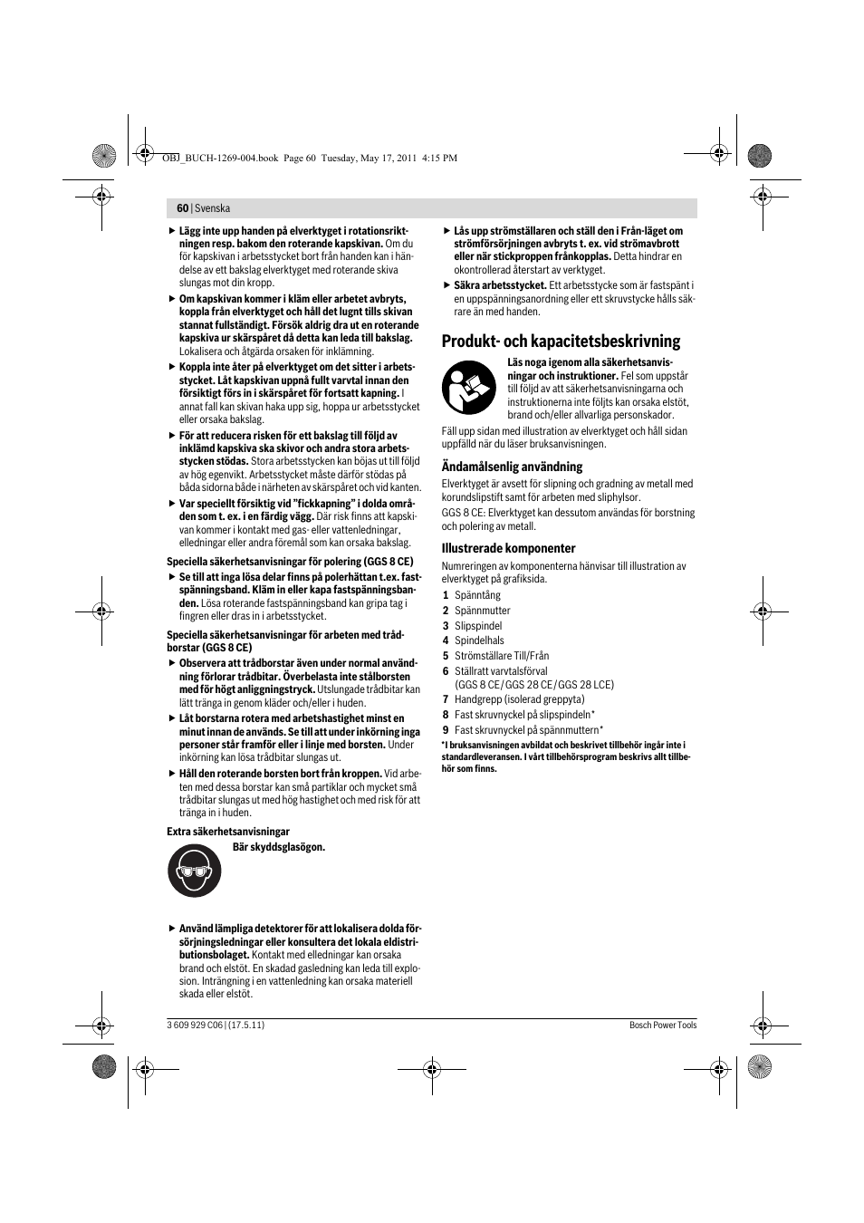 Produkt- och kapacitetsbeskrivning | Bosch GGS 8 CE Professional User Manual | Page 60 / 196