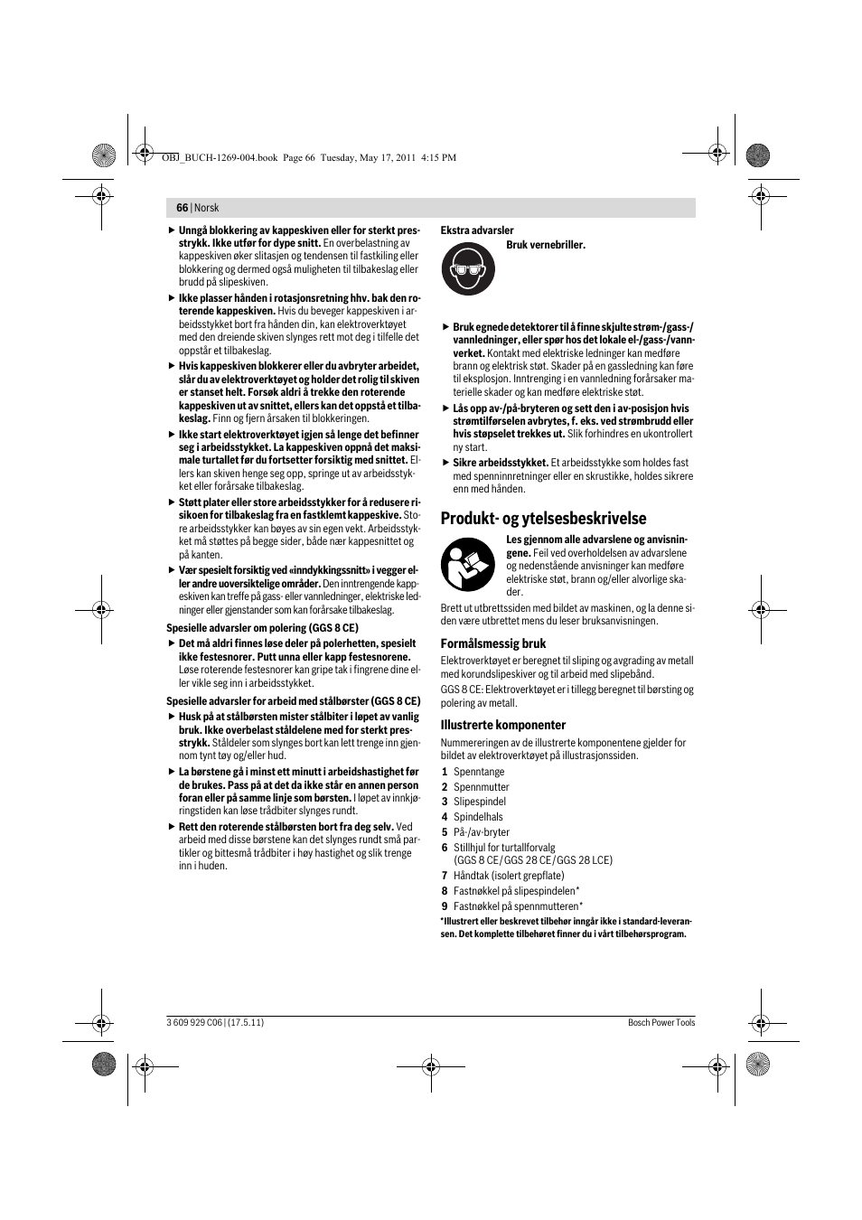 Produkt- og ytelsesbeskrivelse | Bosch GGS 8 CE Professional User Manual | Page 66 / 196