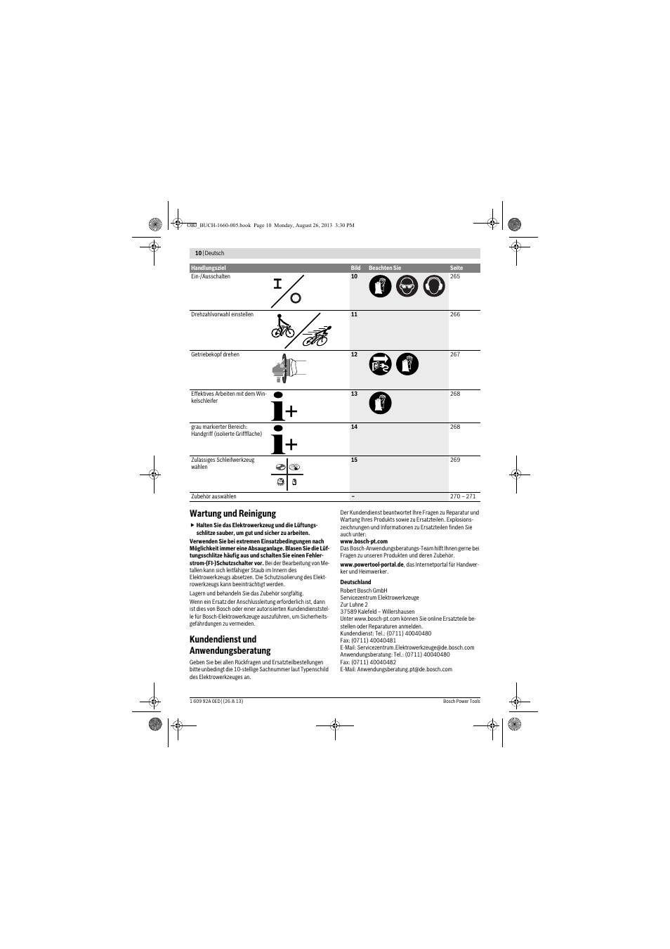 Wartung und reinigung, Kundendienst und anwendungsberatung | Bosch GWS 15-125 CIEP Professional User Manual | Page 10 / 271