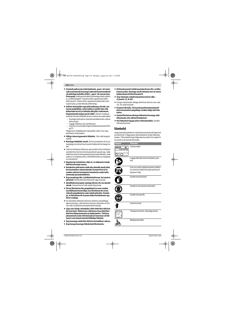 Sümbolid | Bosch GWS 15-125 CIEP Professional User Manual | Page 214 / 271