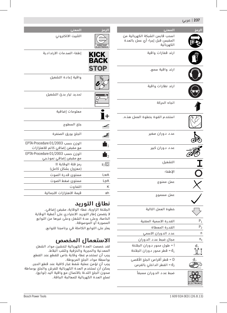 ديروتلا قاطن, صصخملا لامعتسلاا | Bosch GWS 15-125 CIEP Professional User Manual | Page 237 / 271