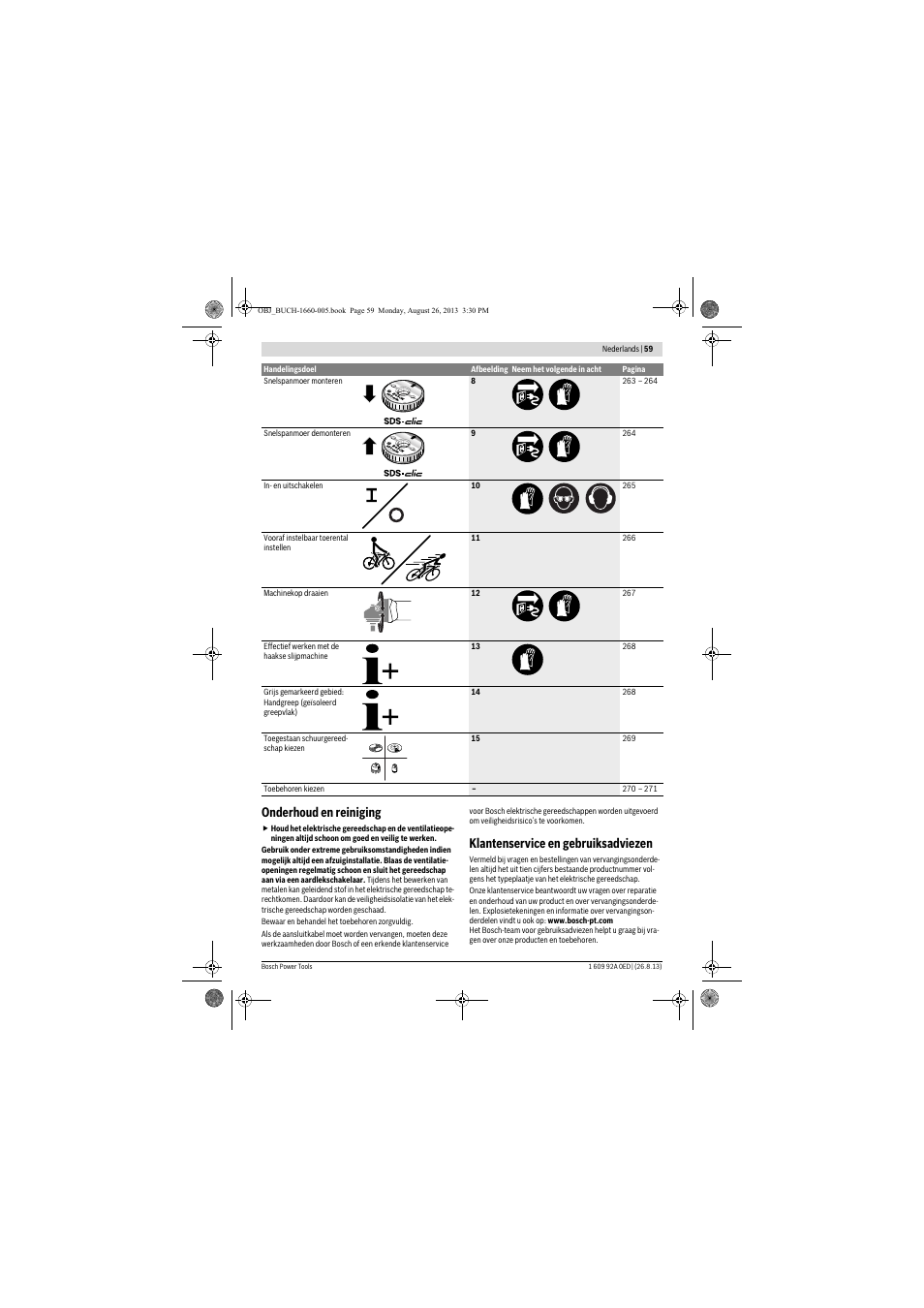 Onderhoud en reiniging, Klantenservice en gebruiksadviezen | Bosch GWS 15-125 CIEP Professional User Manual | Page 59 / 271