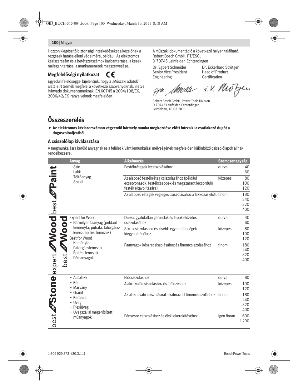 Összeszerelés | Bosch GEX 125-1 AE Professional User Manual | Page 100 / 173