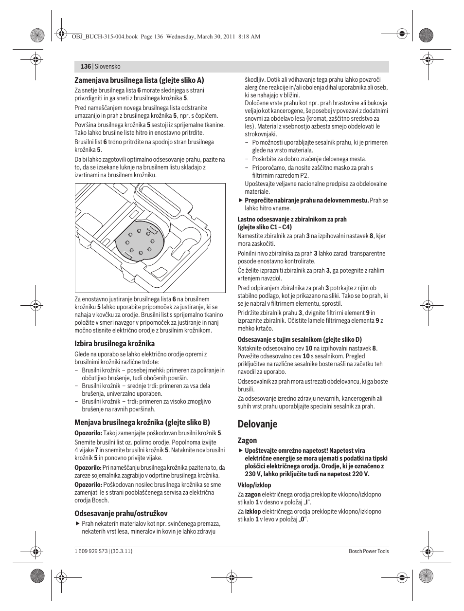 Delovanje | Bosch GEX 125-1 AE Professional User Manual | Page 136 / 173