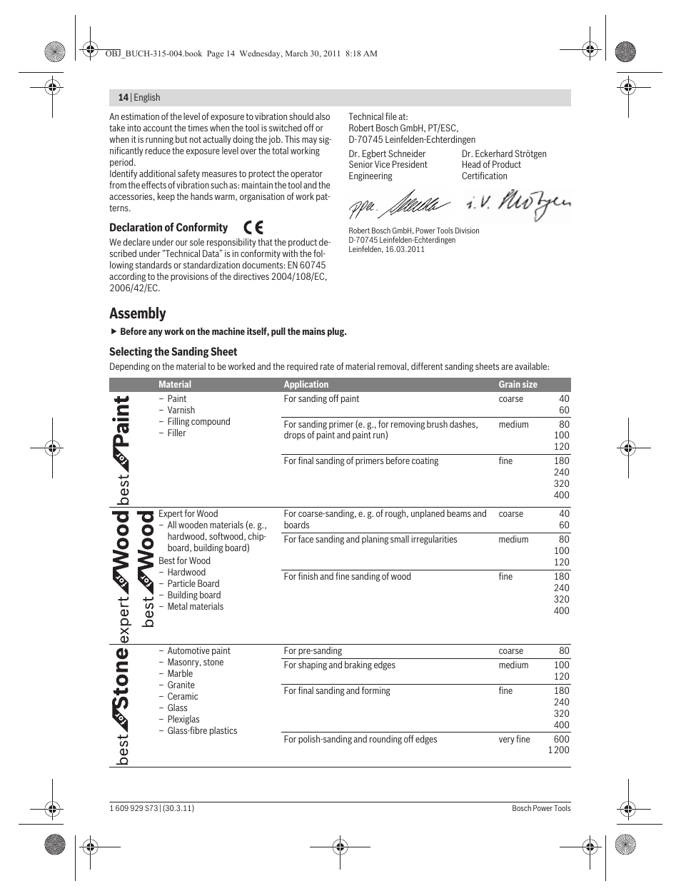Assembly | Bosch GEX 125-1 AE Professional User Manual | Page 14 / 173
