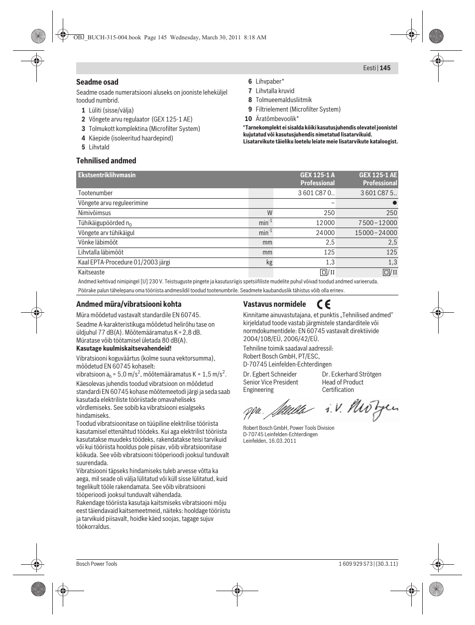 Bosch GEX 125-1 AE Professional User Manual | Page 145 / 173