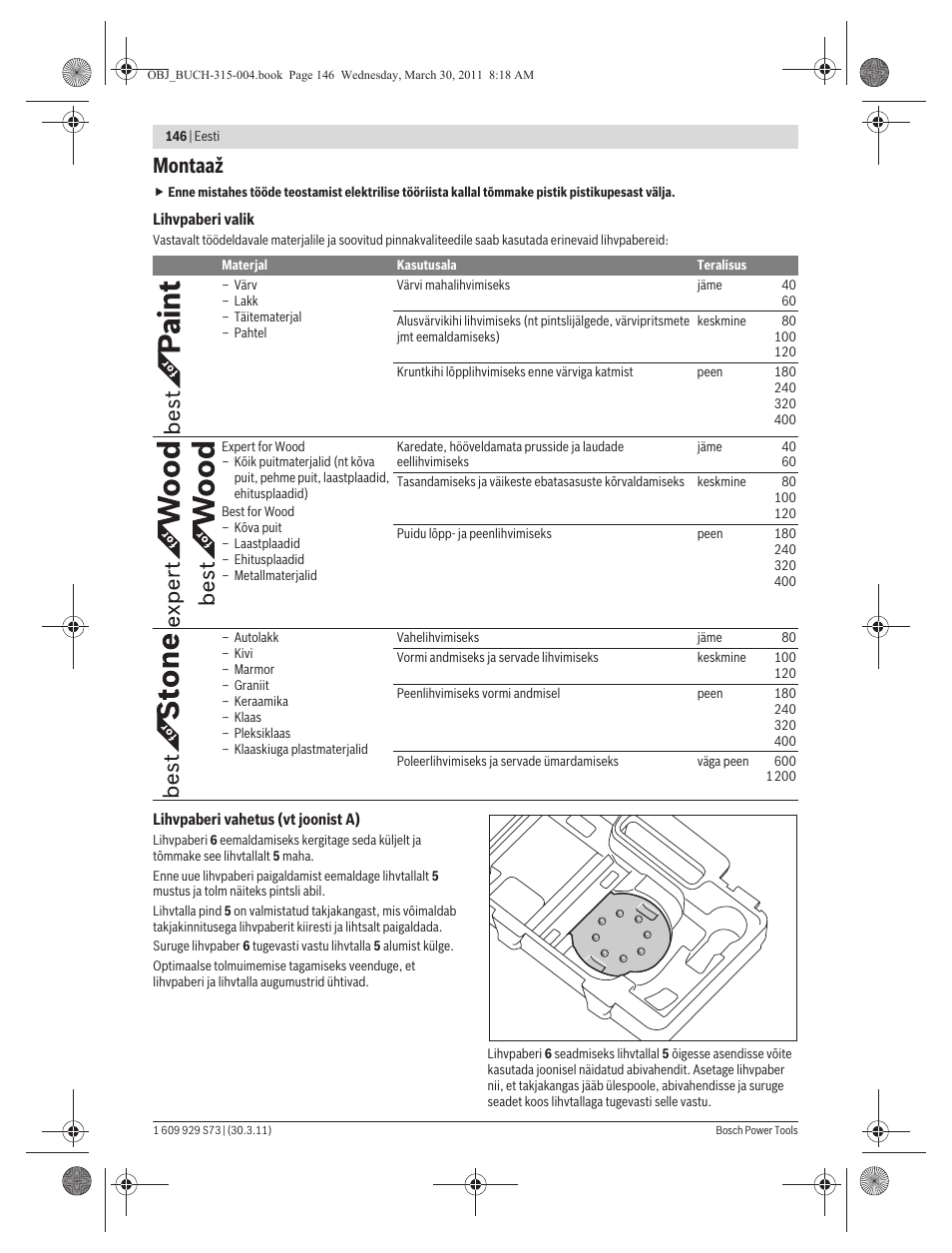 Montaaž | Bosch GEX 125-1 AE Professional User Manual | Page 146 / 173