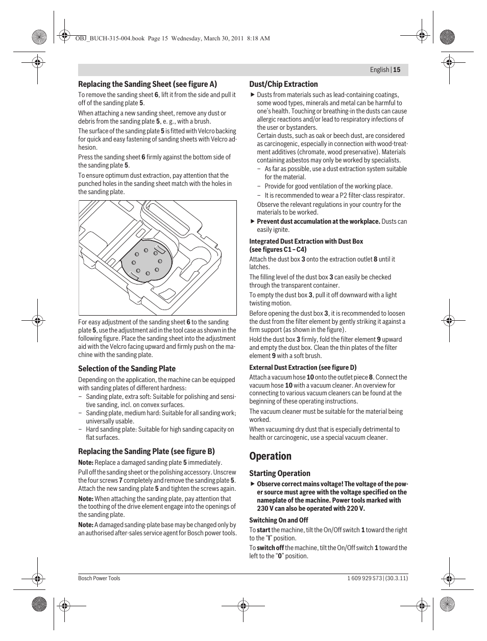 Operation | Bosch GEX 125-1 AE Professional User Manual | Page 15 / 173