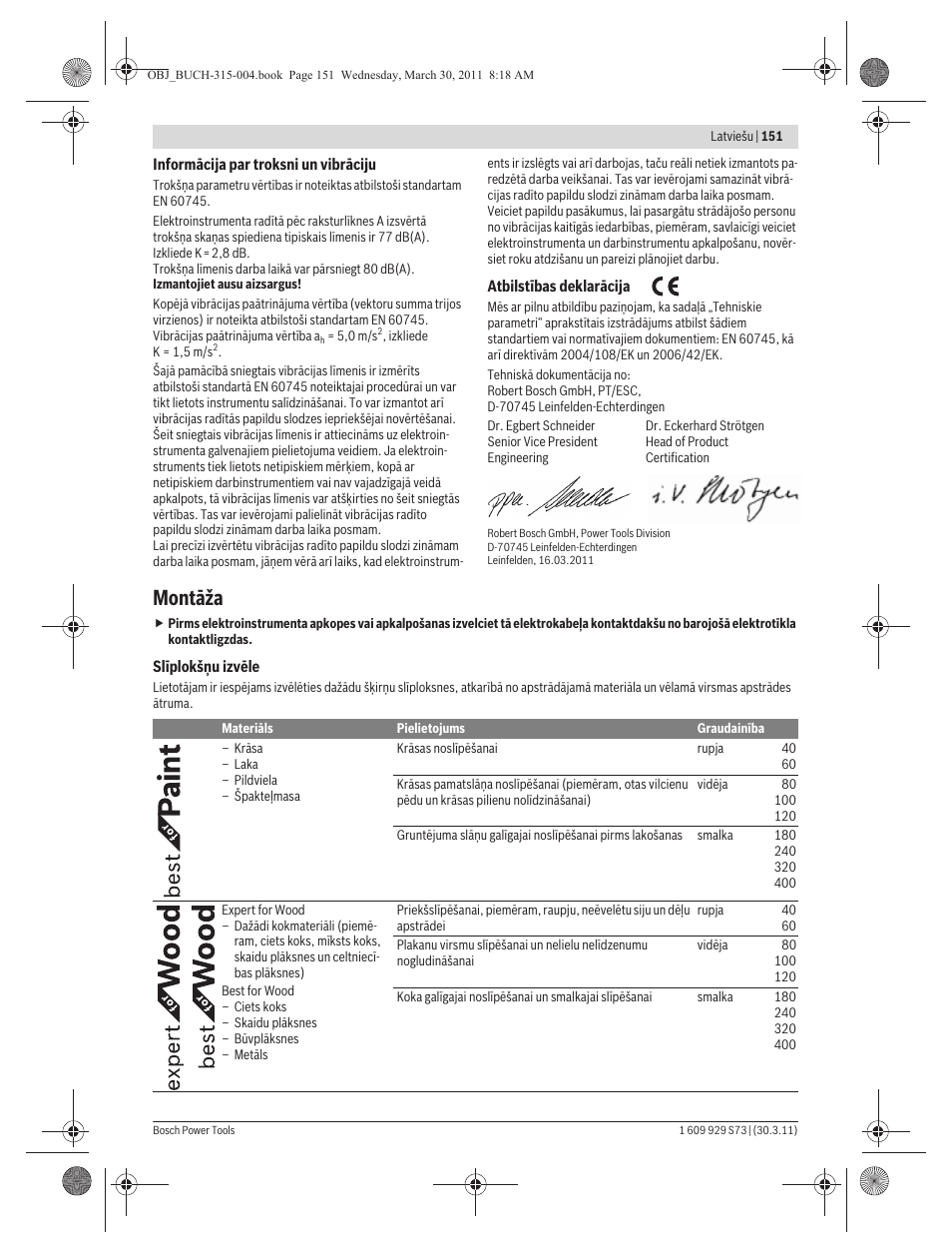 Montāža | Bosch GEX 125-1 AE Professional User Manual | Page 151 / 173