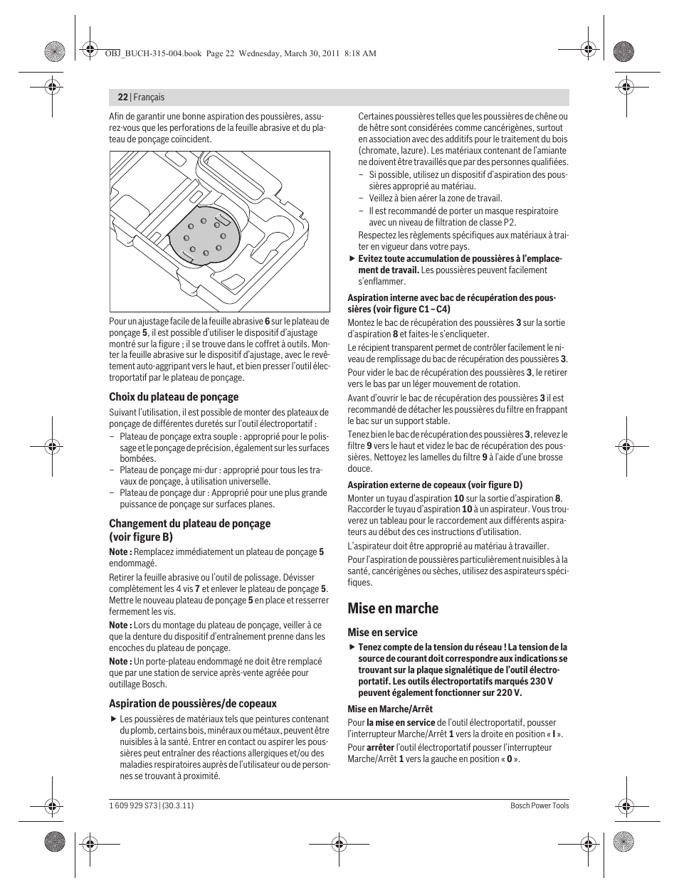 Mise en marche | Bosch GEX 125-1 AE Professional User Manual | Page 22 / 173