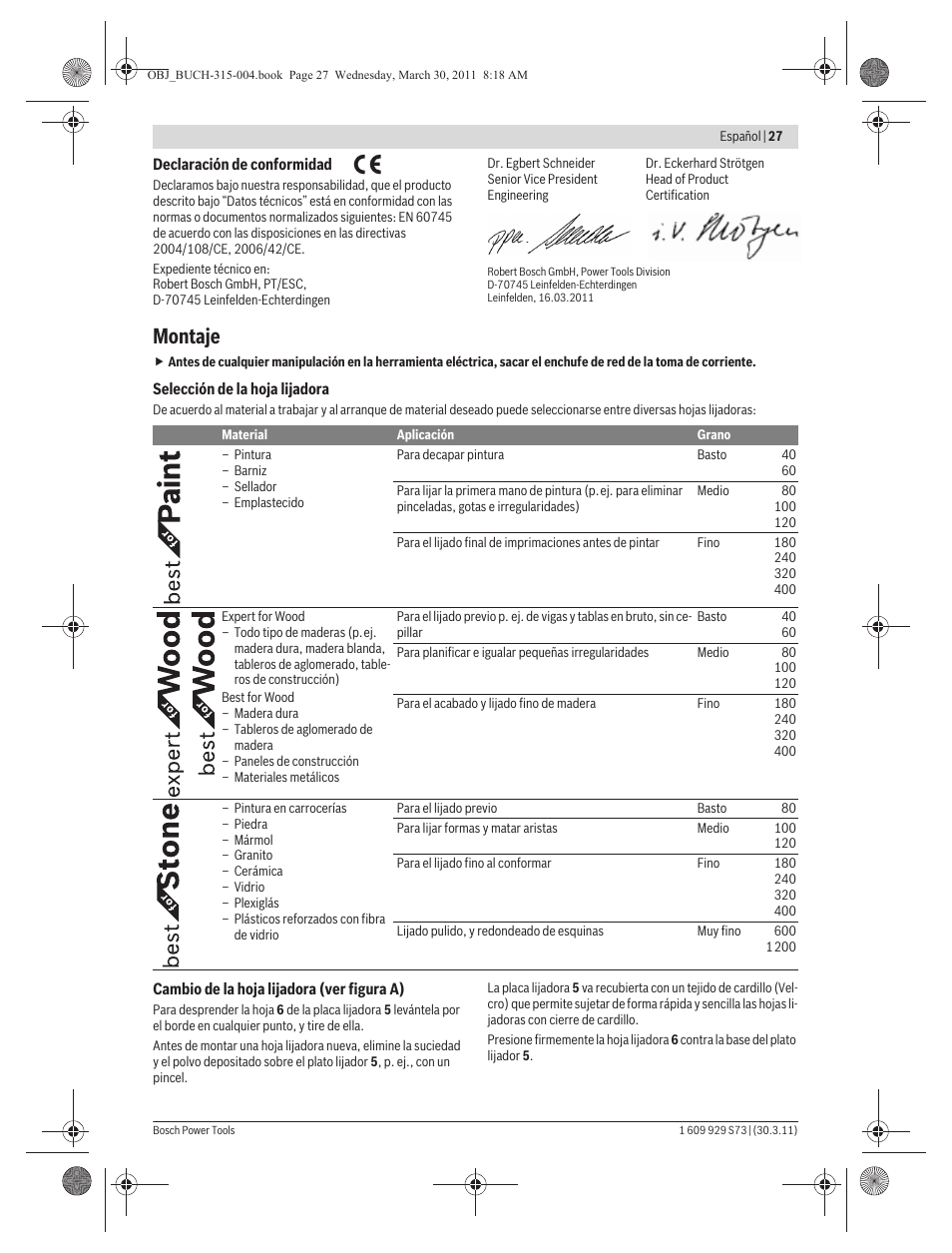 Montaje | Bosch GEX 125-1 AE Professional User Manual | Page 27 / 173