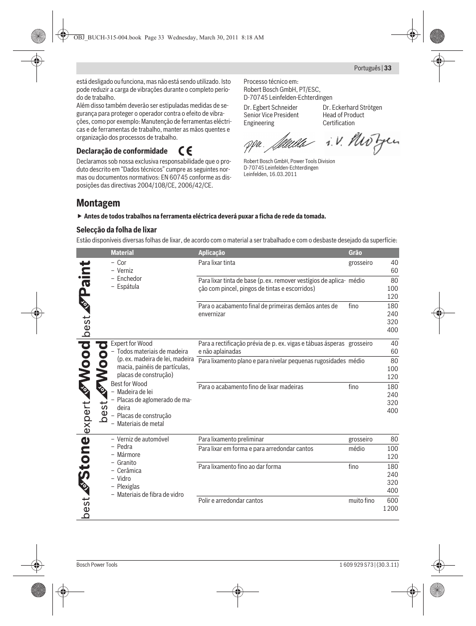 Montagem | Bosch GEX 125-1 AE Professional User Manual | Page 33 / 173