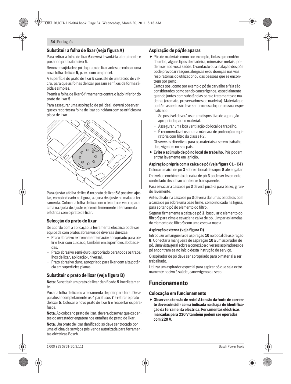 Funcionamento | Bosch GEX 125-1 AE Professional User Manual | Page 34 / 173