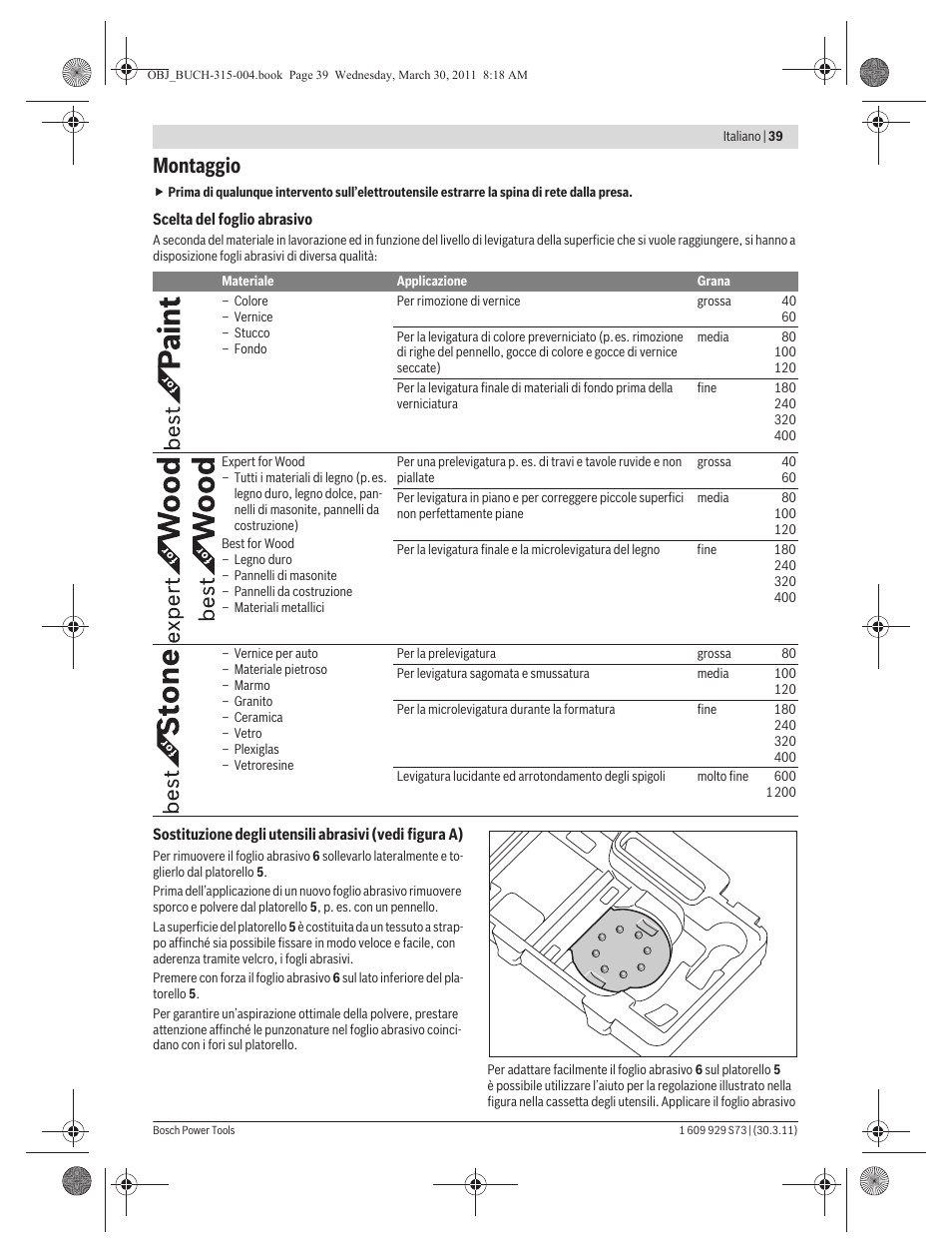 Montaggio | Bosch GEX 125-1 AE Professional User Manual | Page 39 / 173