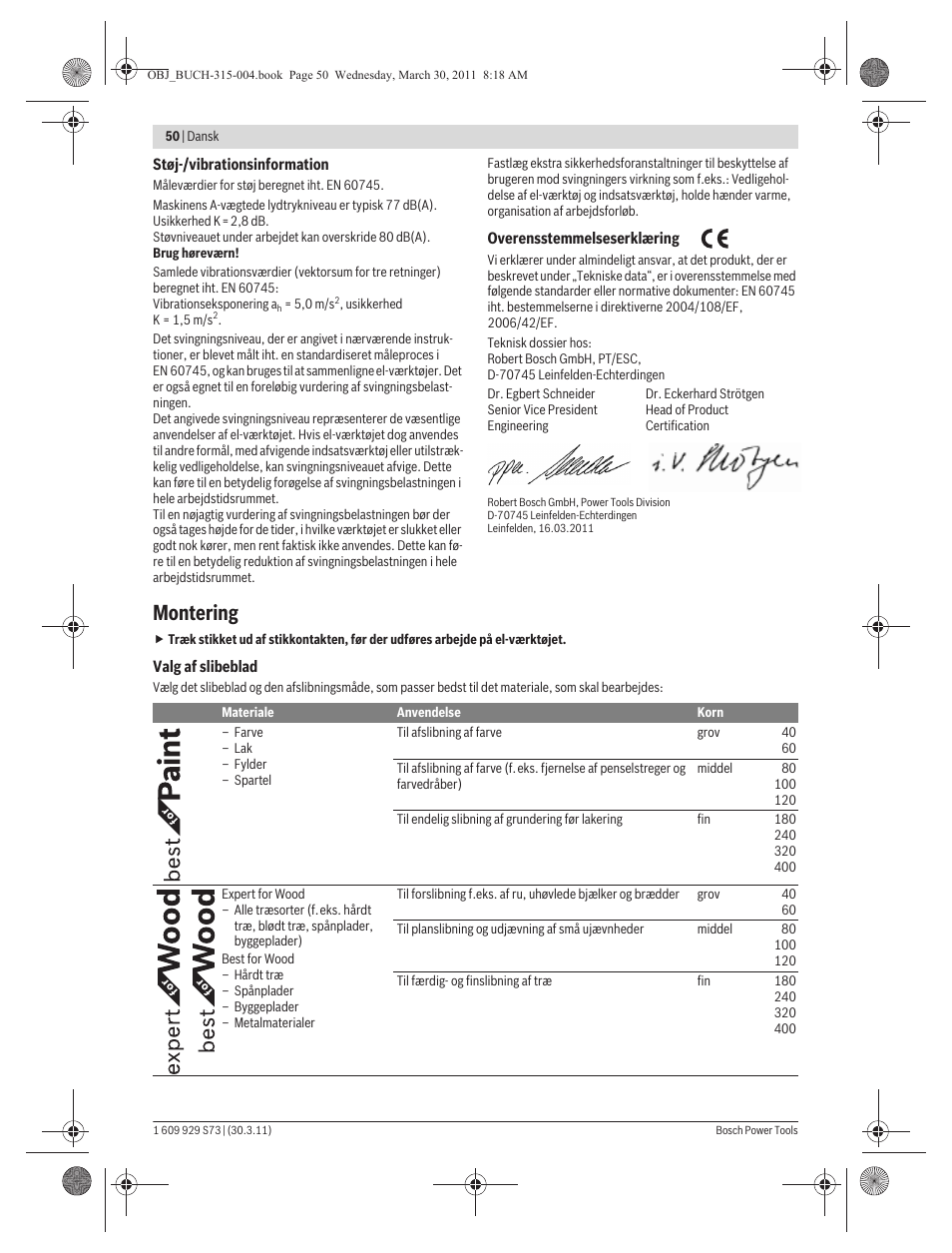 Montering | Bosch GEX 125-1 AE Professional User Manual | Page 50 / 173