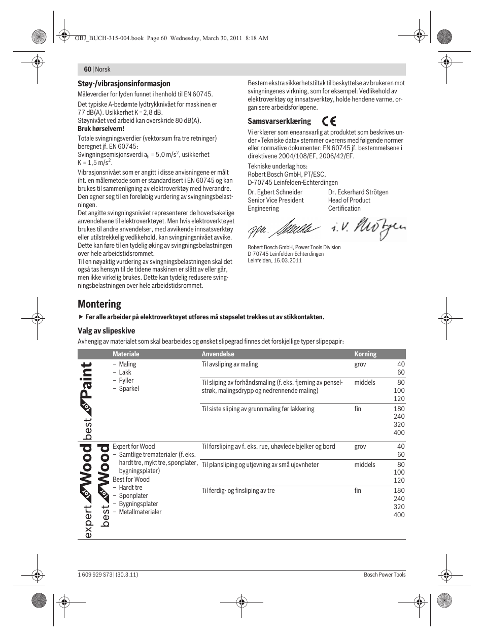 Montering | Bosch GEX 125-1 AE Professional User Manual | Page 60 / 173