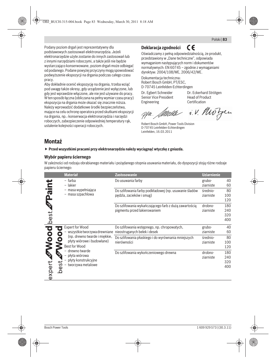 Montaż | Bosch GEX 125-1 AE Professional User Manual | Page 83 / 173