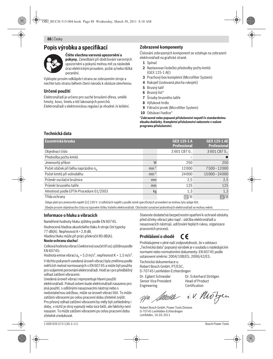 Popis výrobku a specifikací | Bosch GEX 125-1 AE Professional User Manual | Page 88 / 173