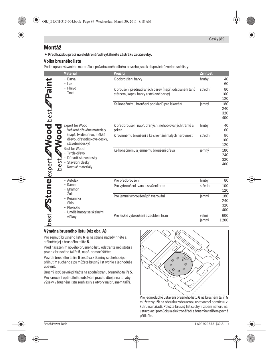Montáž | Bosch GEX 125-1 AE Professional User Manual | Page 89 / 173