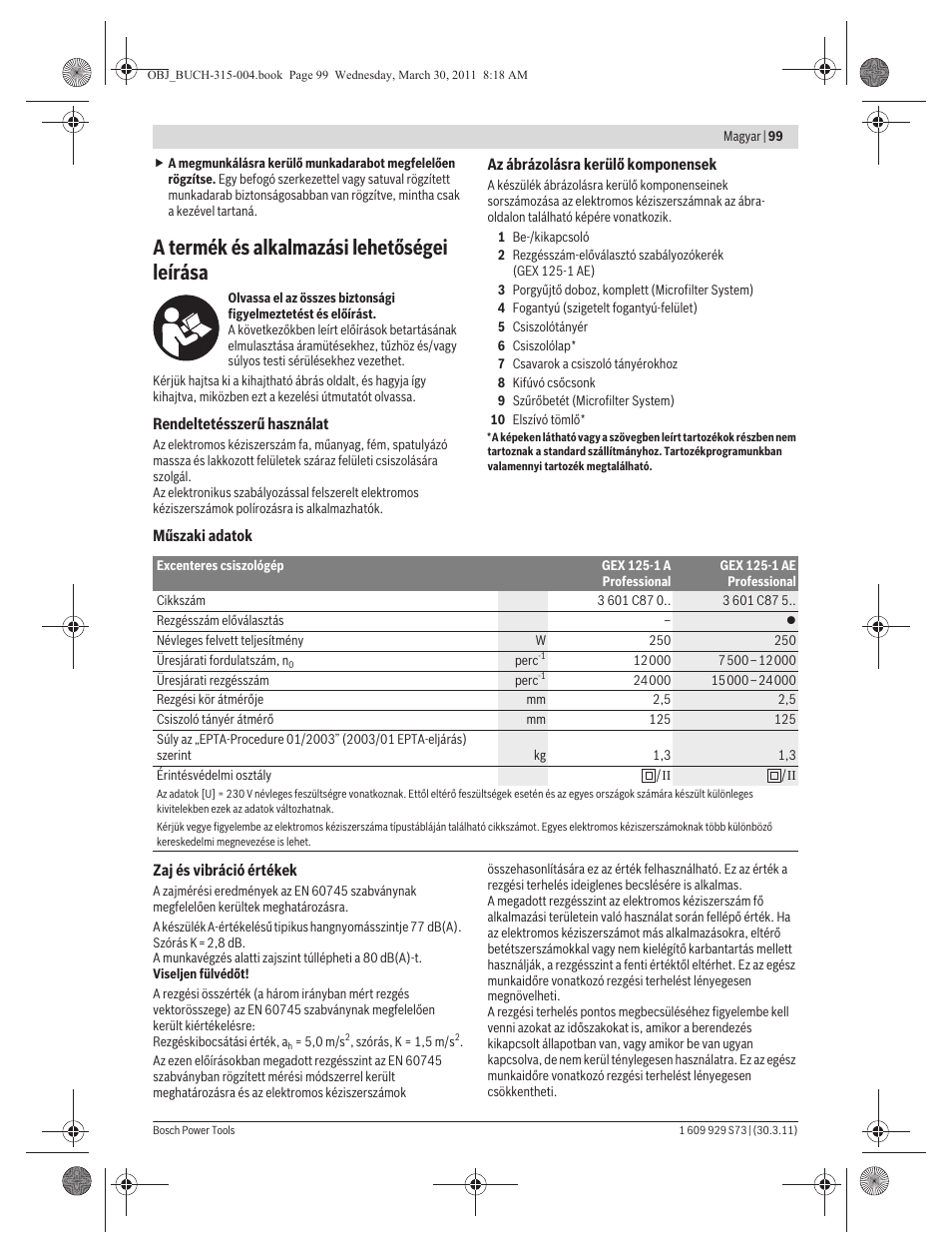A termék és alkalmazási lehetőségei leírása | Bosch GEX 125-1 AE Professional User Manual | Page 99 / 173