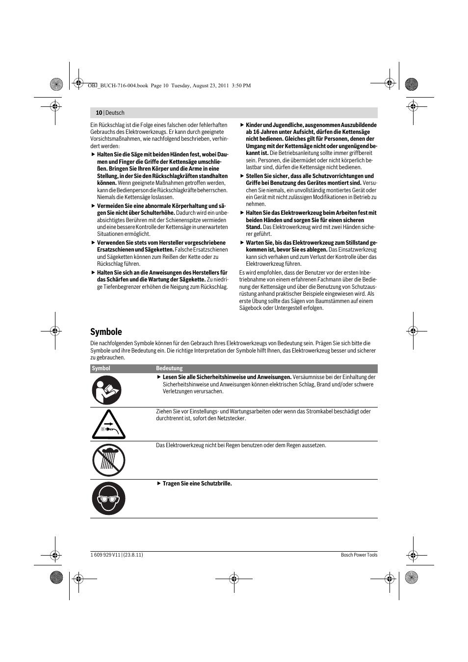 Symbole | Bosch GKE 35 BCE Professional User Manual | Page 10 / 320