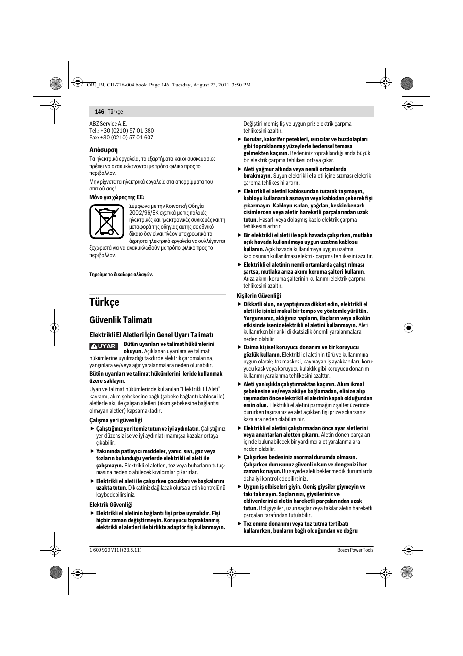 Türkçe, Güvenlik talimat | Bosch GKE 35 BCE Professional User Manual | Page 146 / 320