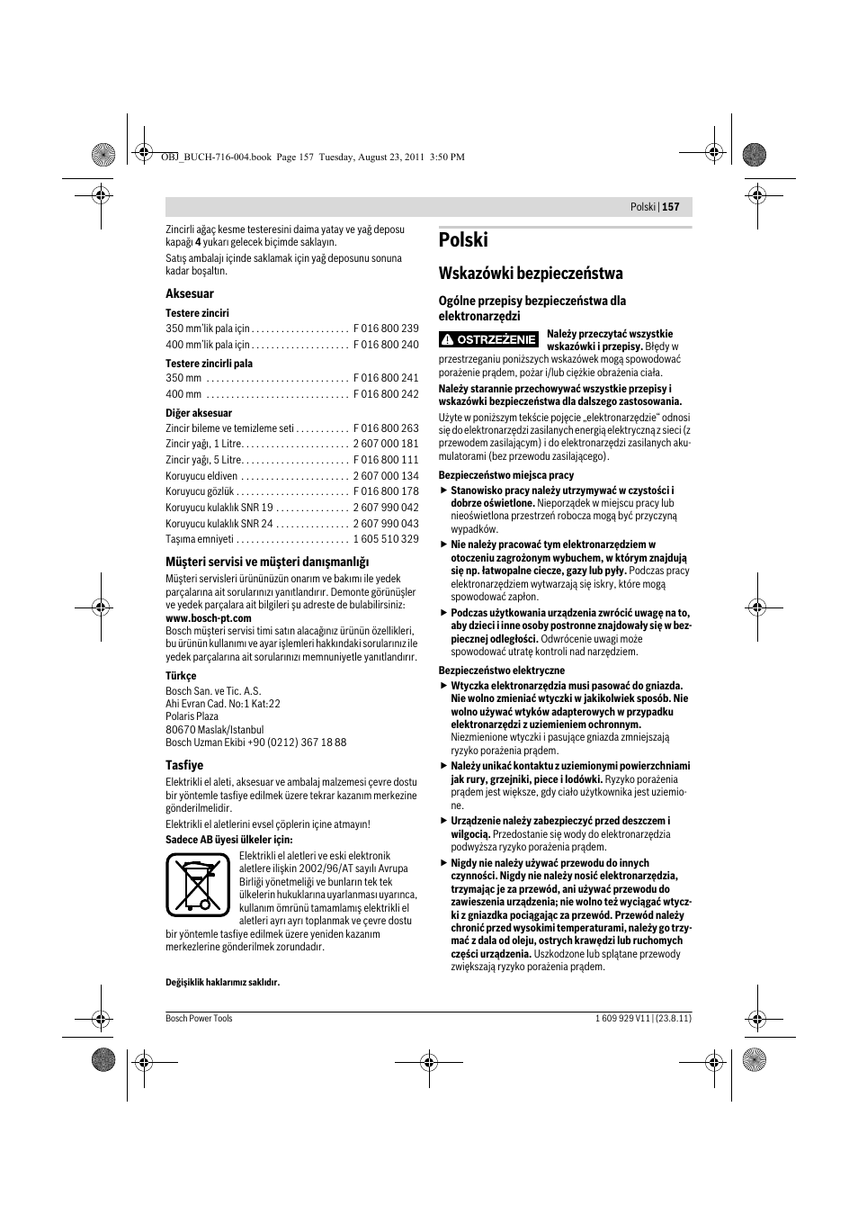 Polski, Wskazówki bezpieczeństwa | Bosch GKE 35 BCE Professional User Manual | Page 157 / 320