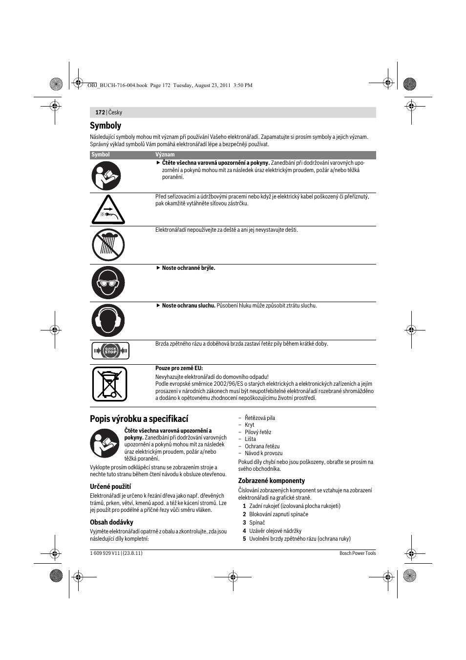 Symboly, Popis výrobku a specifikací | Bosch GKE 35 BCE Professional User Manual | Page 172 / 320