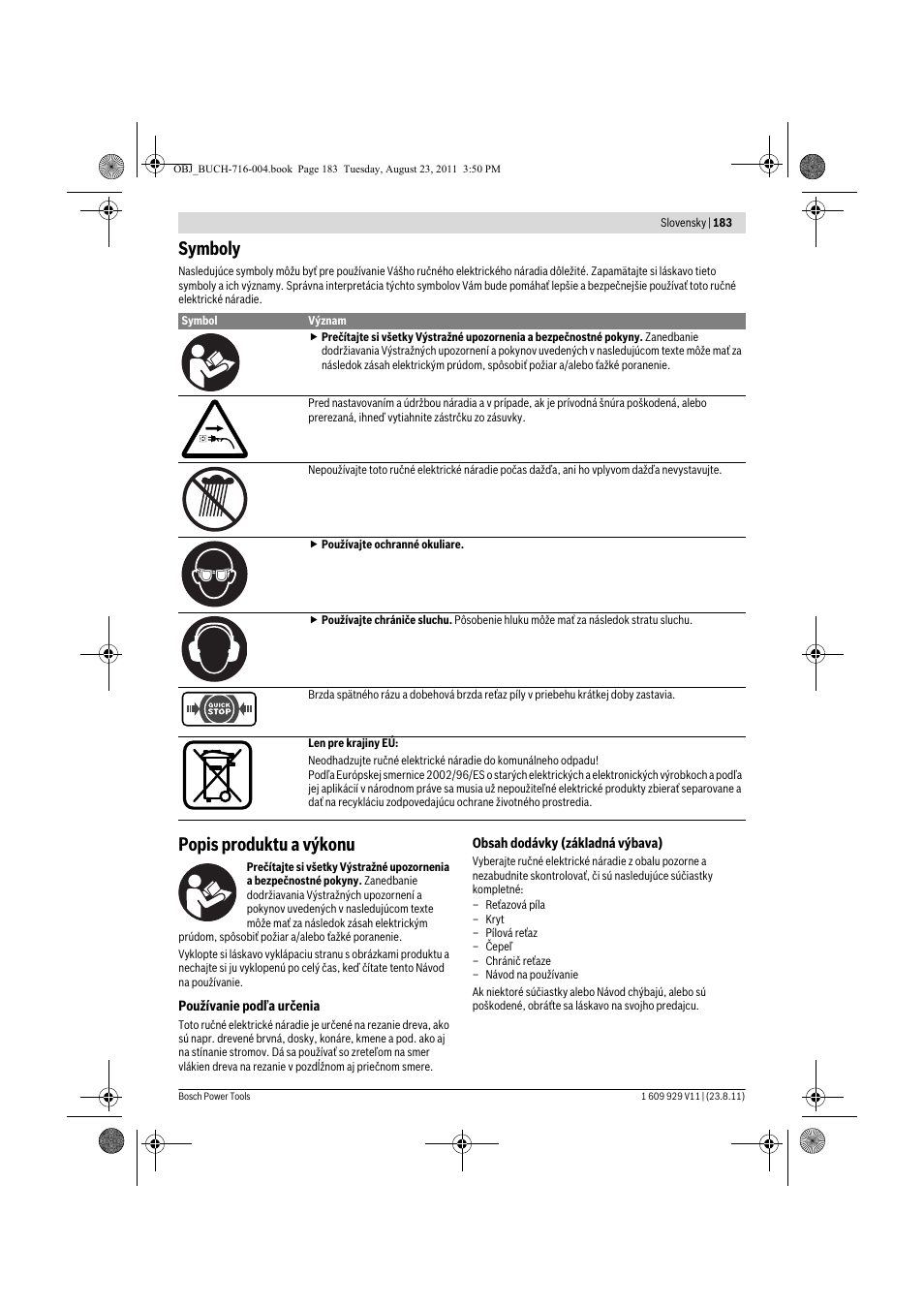 Symboly, Popis produktu a výkonu | Bosch GKE 35 BCE Professional User Manual | Page 183 / 320