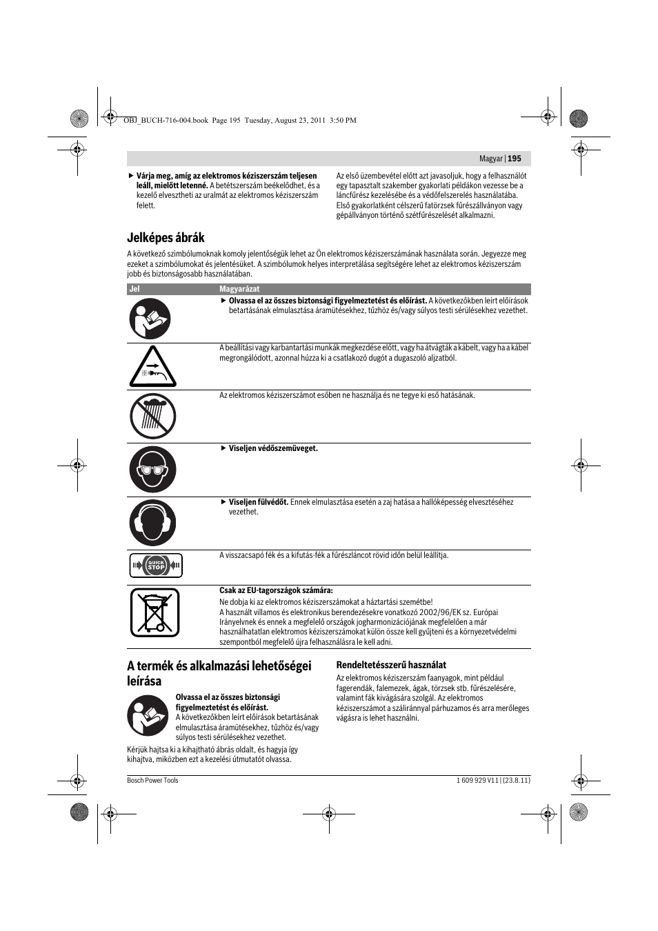 Jelképes ábrák, A termék és alkalmazási lehetőségei leírása | Bosch GKE 35 BCE Professional User Manual | Page 195 / 320