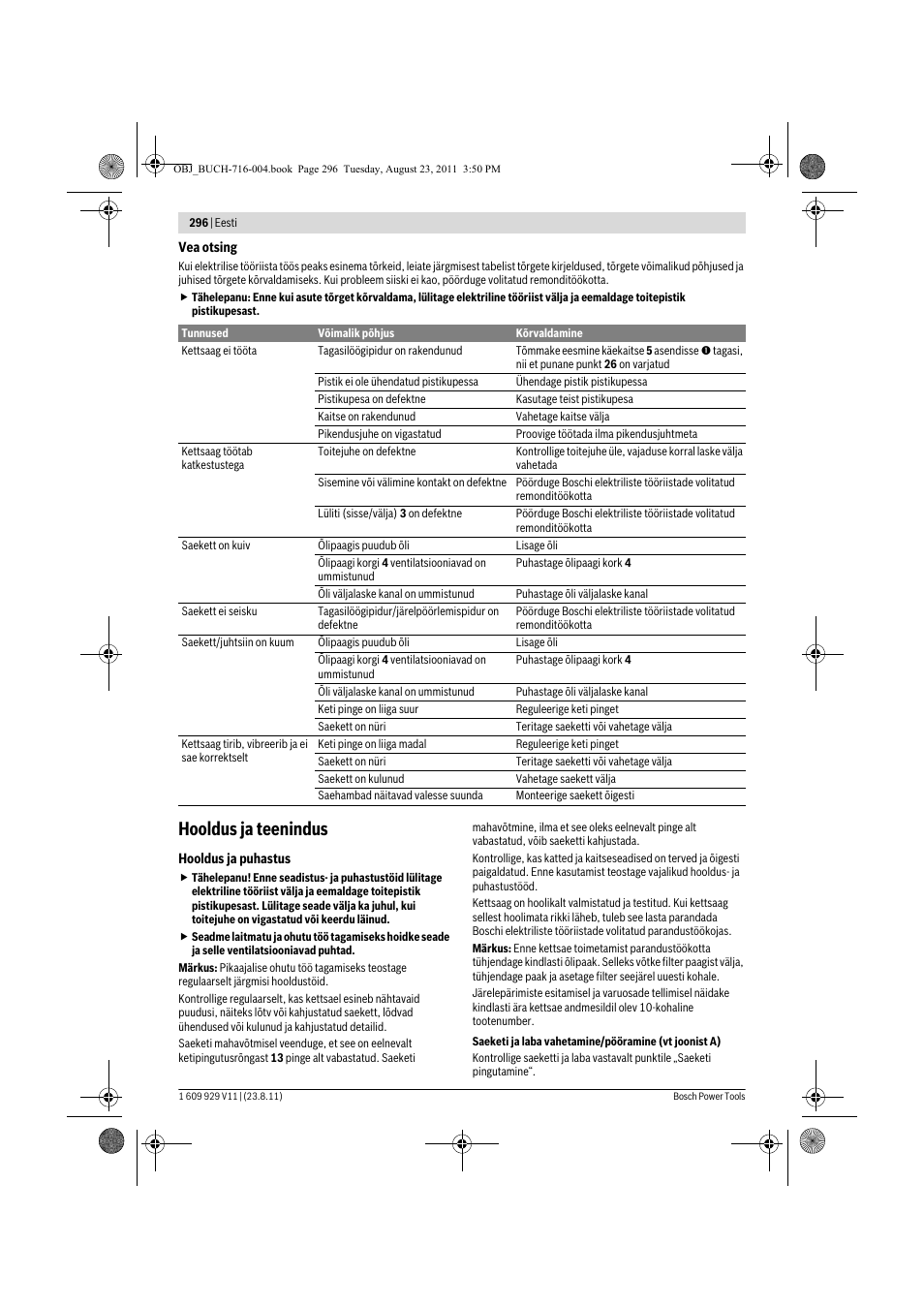 Hooldus ja teenindus | Bosch GKE 35 BCE Professional User Manual | Page 296 / 320