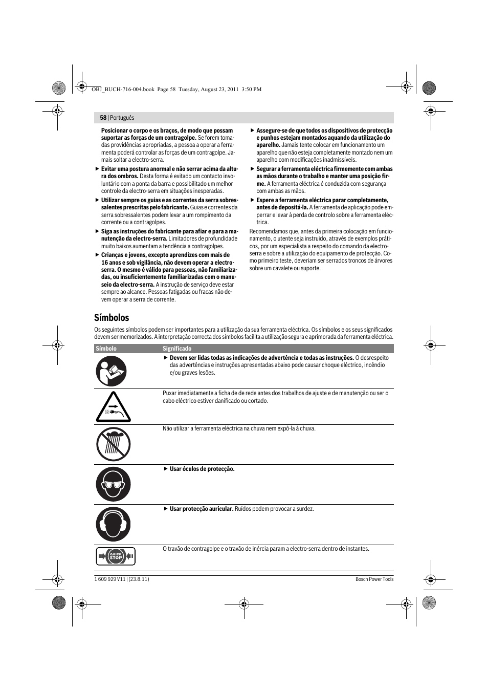 Símbolos | Bosch GKE 35 BCE Professional User Manual | Page 58 / 320