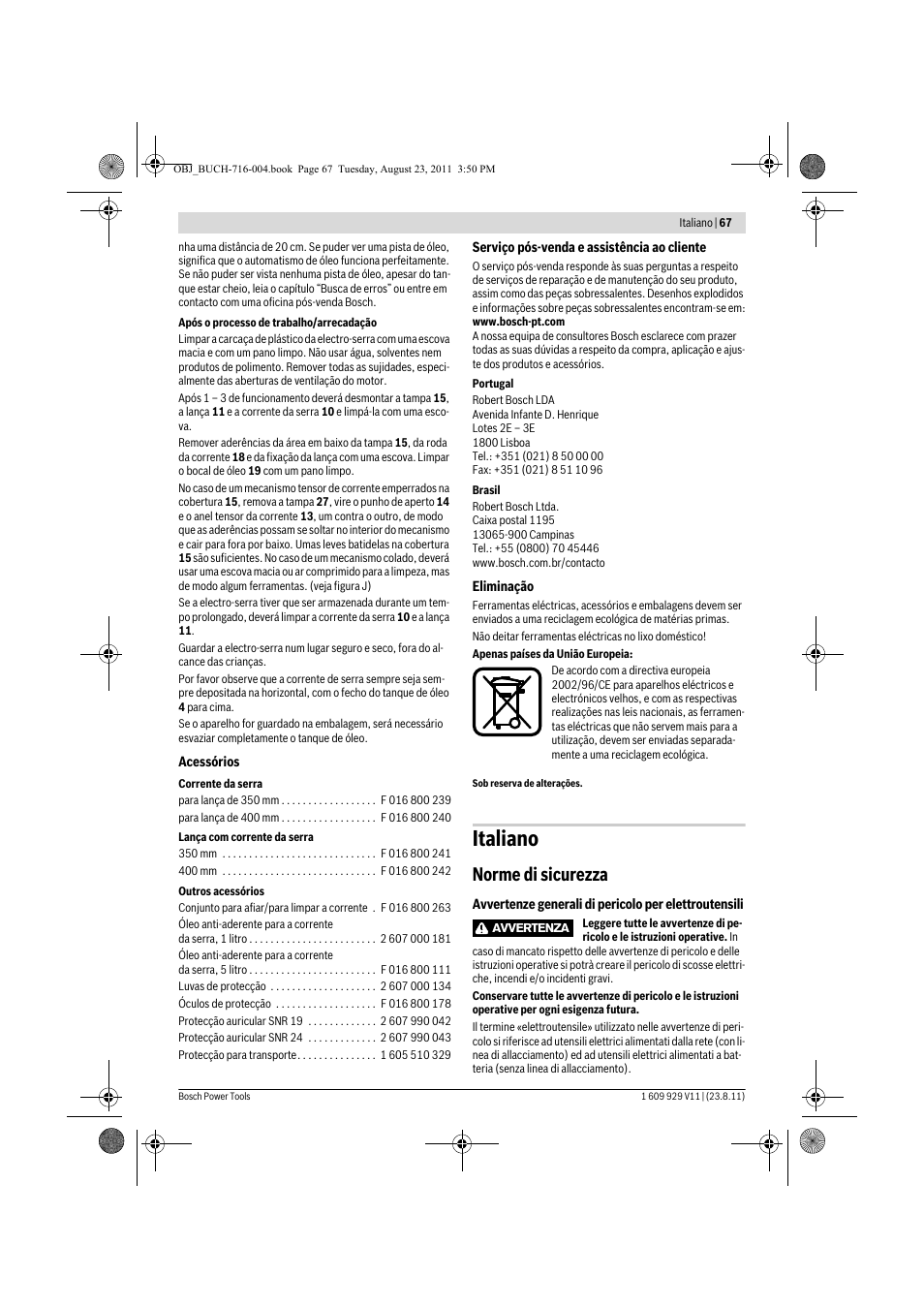 Italiano, Norme di sicurezza | Bosch GKE 35 BCE Professional User Manual | Page 67 / 320