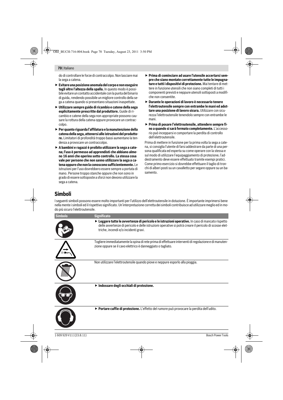 Simboli | Bosch GKE 35 BCE Professional User Manual | Page 70 / 320