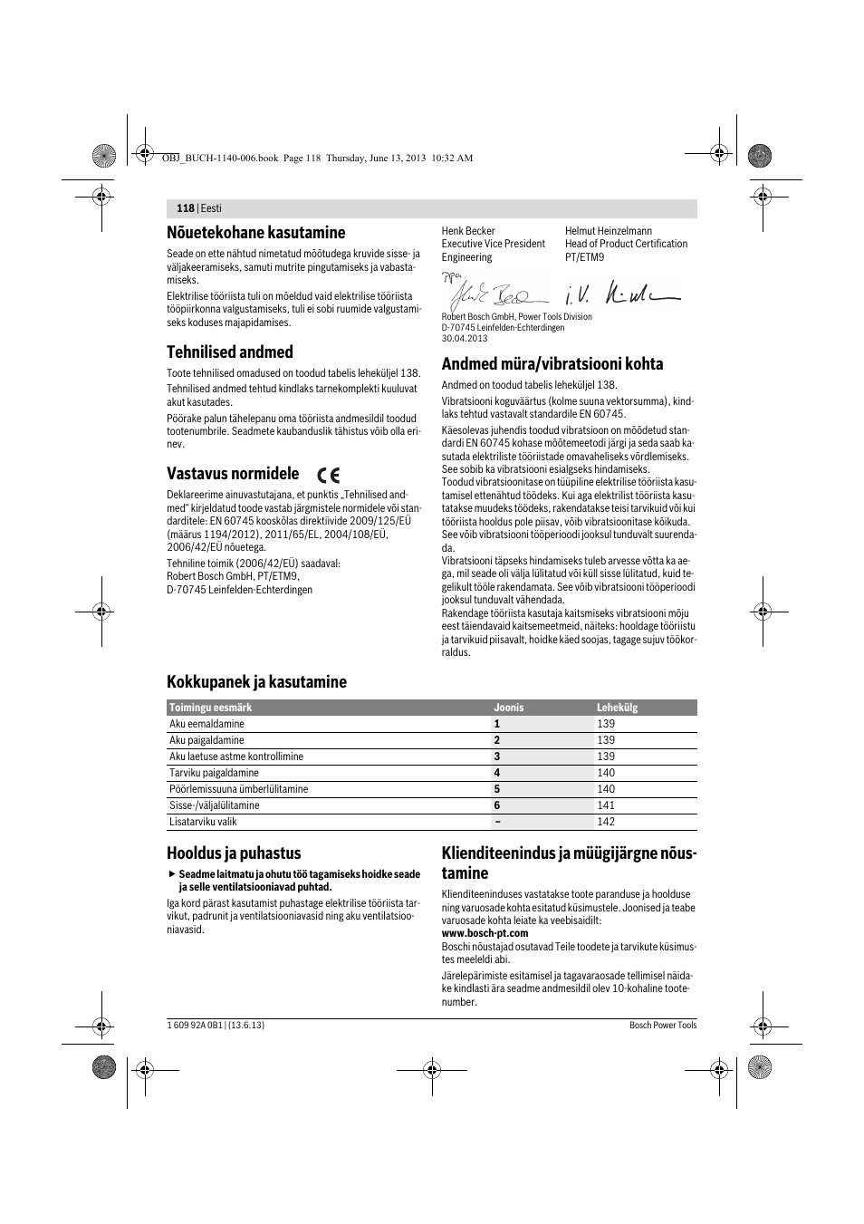 Nõuetekohane kasutamine, Tehnilised andmed, Vastavus normidele | Andmed müra/vibratsiooni kohta, Kokkupanek ja kasutamine hooldus ja puhastus, Klienditeenindus ja müügijärgne nõus- tamine | Bosch GDS 18 V-LI HT Professional User Manual | Page 118 / 142