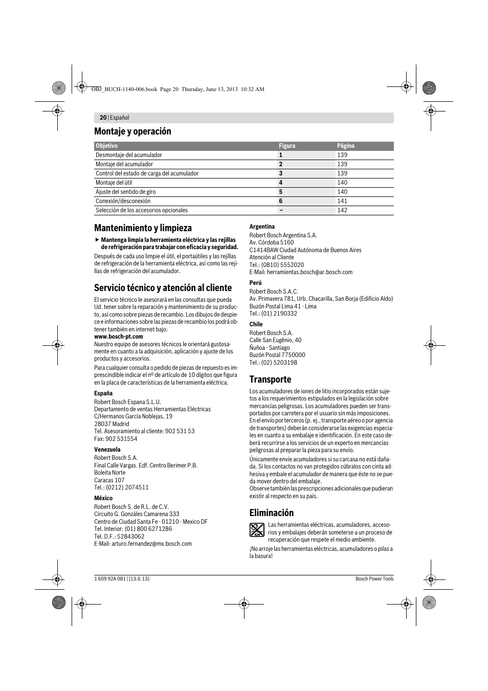 Montaje y operación mantenimiento y limpieza, Servicio técnico y atención al cliente, Transporte | Eliminación | Bosch GDS 18 V-LI HT Professional User Manual | Page 20 / 142