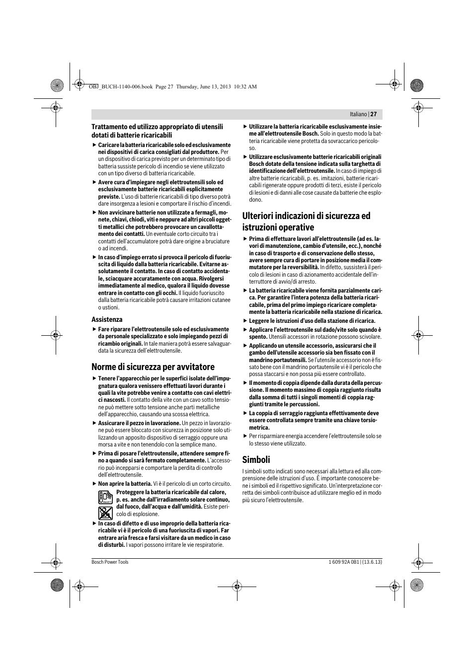 Norme di sicurezza per avvitatore, Simboli | Bosch GDS 18 V-LI HT Professional User Manual | Page 27 / 142